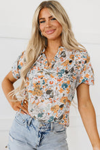 Load image into Gallery viewer, Multicolor Split V Neck Puff Sleeve Flower Print Blouse | Tops/Blouses &amp; Shirts
