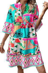 Mini Dress | Multi-Color Abstract Printed Half Sleeve Dress