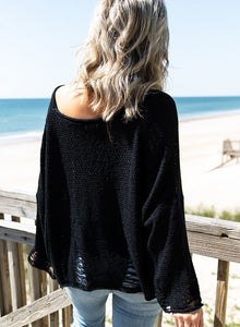 Black Distressed Boxy Fit Crop Knit Sweater | Tops/Sweaters & Cardigans