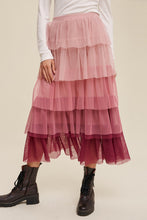 Load image into Gallery viewer, Maxi Skirt | Pink Gradient Ruffle Tiered Mesh
