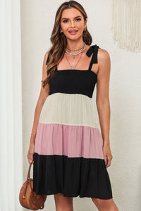 Mini Dress | Black Multicolor Smocked Color Block Sleeveless