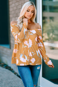 Yellow Cold Shoulder Long Sleeve Floral Top | Tops/Blouses & Shirts