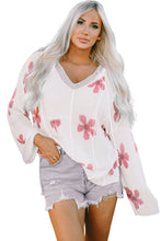 Load image into Gallery viewer, White Floral Print Lightweight Knit Hooded Sweater | Tops/Sweaters &amp; Cardigans
