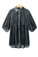 Load image into Gallery viewer, Dark Grey 3/4 Sleeve Tunic Babydoll Velvet Shirt | Tops/Blouses &amp; Shirts
