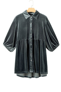 Dark Grey 3/4 Sleeve Tunic Babydoll Velvet Shirt | Tops/Blouses & Shirts