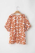 Load image into Gallery viewer, Orange Plus Size Floral Print Drawstring V Neck Short Sleeve Blouse | Plus Size/Plus Size Tops/Plus Size Blouses &amp; Shirts
