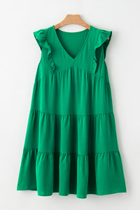 Bright Green Solid Color V Neck Ruffle Tiered Mini Dress | Dresses/Mini Dresses