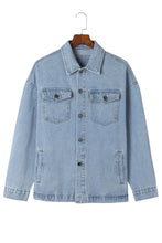 Load image into Gallery viewer, Sky Blue Acid Wash Flap Pocket Boyfriend Shacket | Outerwear/Denim jackets
