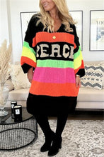 Load image into Gallery viewer, Color Block V-Neck Long Sleeve Sweater Dress
