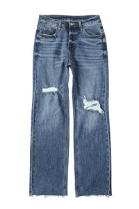 Sky Blue High Rise Ripped Straight Legs Loose Jeans | Bottoms/Jeans