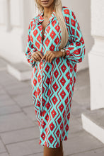 Load image into Gallery viewer, Shirt Dress | Sky Blue Western Geometric Print Split Buttoned
