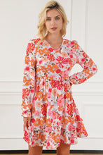 Load image into Gallery viewer, Multicolor Floral V Neck Long Sleeve Skater Dress | Dresses/Floral Dresses
