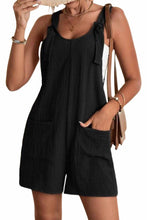 Load image into Gallery viewer, Black Adjustable Straps Pocketed Textured Romper | Bottoms/Jumpsuits &amp; Rompers
