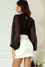 Load image into Gallery viewer, Puff Sleeve Blouse | Black Billowy Mesh Ribbed Top
