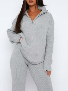 Quarter Zip Long Sleeve Top Pants Set