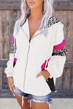 Load image into Gallery viewer, Leopard Print Hooded Jacket | White Color Block Zip-Up Hoodie
