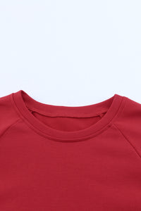 Fiery Red Solid Round Neck Raglan Sleeve Sweatshirt | Tops/Sweatshirts & Hoodies