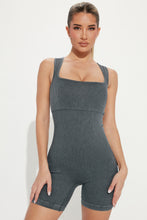 Load image into Gallery viewer, Gray Ribbed Square Neck Padded Sports Romper | Activewear/Yoga Jumpsuits
