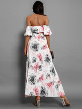 Load image into Gallery viewer, Off Shoulder Midi Dress | Pleated Floral Short Sleeve Dress
