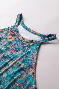 Blue Floral Print Halter Neck Tank Top | Tops/Tank Tops