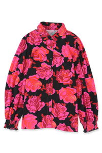 Rose Floral Shirred Cuffs Long Sleeve Shirt | Tops/Blouses & Shirts