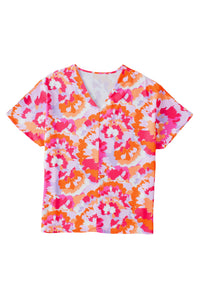 Summer Blouse | Rose Red Abstract Print V Neck Top