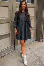 Load image into Gallery viewer, Denim Dress | Black Balloon Sleeve High Waist Dress
