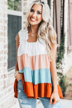 Load image into Gallery viewer, Tank Top | White Frill Straps Color Block Tiered Blouse
