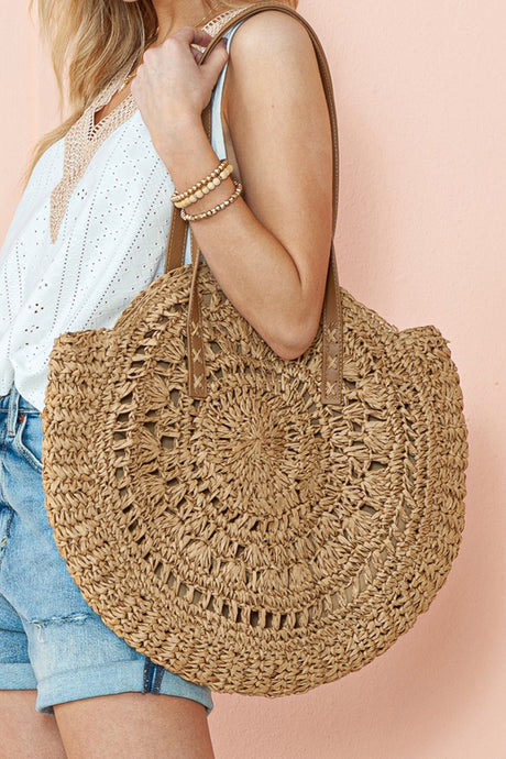Camel Bohemian Straw Woven Round One Shoulder Bag | Shoes & Bags/Shoulder Bags