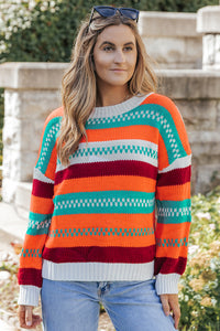 Multicolor Color Block Striped Loose Sleeve Sweater | Tops/Sweaters & Cardigans