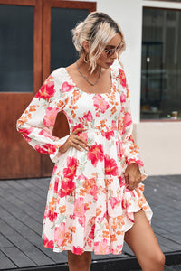 Fiery Red Smocked Tiered Floral Dress | Dresses/Floral Dresses