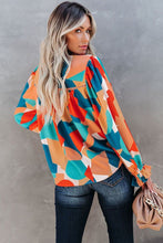 Load image into Gallery viewer, Multicolor Abstract Pattern Crewneck Ruffled Puff Sleeve Blouse | Tops/Blouses &amp; Shirts
