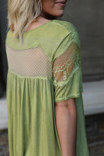 Load image into Gallery viewer, Green Mesh Lace Trim Short Sleeve Top | Tops/Tops &amp; Tees
