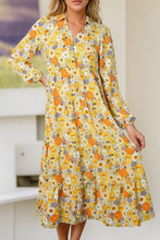 Load image into Gallery viewer, Yellow Boho Floral Collared Long Sleeve Ruffled Dress | Dresses/Floral Dresses
