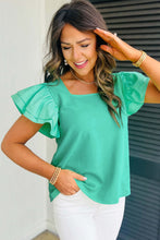 Load image into Gallery viewer, Flutter Sleeve Top | Mint Green Square Neck Blouse
