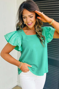 Flutter Sleeve Top | Mint Green Square Neck Blouse