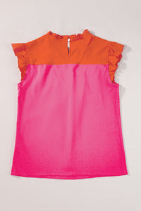 Flutter Sleeve Blouse | Orange Two Tone Ruffled Top