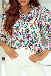 Multicolor Abstract Print 3/4 Puff Sleeve Ruffle Blouse | Tops/Blouses & Shirts