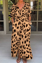 Load image into Gallery viewer, Khaki Leopard V Neck High Waist Buttoned Plus Maxi Dress
