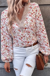 V-Neck Blouse | White Floral Long Sleeve Lace