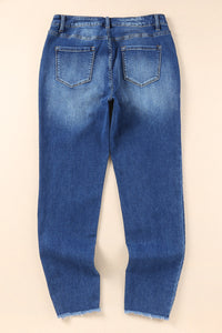 Blue Raw Hem Ankle-length Skinny Jeans | Bottoms/Jeans