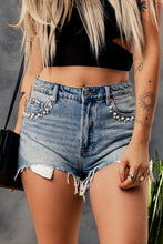 Load image into Gallery viewer, Sky Blue Vintage Beaded Raw Hem Denim Shorts | Bottoms/Denim Shorts
