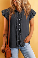 Load image into Gallery viewer, Denim Top | Raw Hem Button Up Cap Sleeve Blouse
