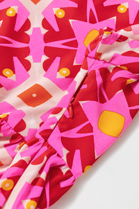 Maxi Dress | Strawberry Pink Geo Print V-neck Dress