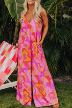 Load image into Gallery viewer, Wide Leg Jumpsuit  Pink Boho Abstract Print V Neck
