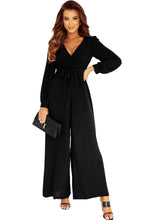 Load image into Gallery viewer, Black Cutout Back Belted V Neck Wide Leg Jumpsuit | Bottoms/Jumpsuits &amp; Rompers
