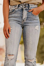 Load image into Gallery viewer, Dusk Blue Vintage Light Wash Ripped Raw Edge Flare Jeans | Bottoms/Jeans
