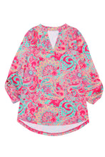 Load image into Gallery viewer, Rose Plus Size Paisley Print V Neck Roll Tab Sleeve Blouse | Plus Size/Plus Size Tops/Plus Size Blouses &amp; Shirts
