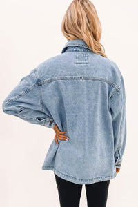 Sky Blue Acid Wash Flap Pocket Boyfriend Shacket | Outerwear/Denim jackets