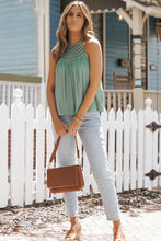 Load image into Gallery viewer, Halter Tank Top | Mist Green Crochet Splicing Halter Blouse
